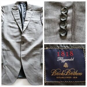 Brooks Brothers Mens 40R/W34 1818 Fitzgerald Blazer Gray Jacket Vitale Barberis